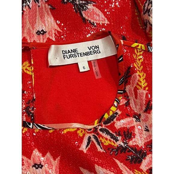 Diane Von Furstenberg DVF Dress 6 Sequin Fluid Floral Mini Red - Picture 7 of 7